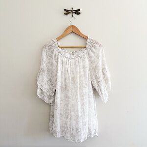 Bellambia Italian Silk White Rose Floral Peasant Blouse Womens Top Large